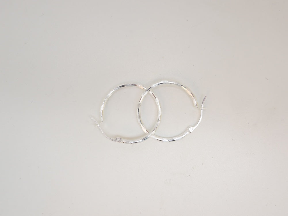 Handcrafted solid sterling .925 silver 25cm Diamond Cut Solid Silver  HOOP Earrings from Taxco, Mexico