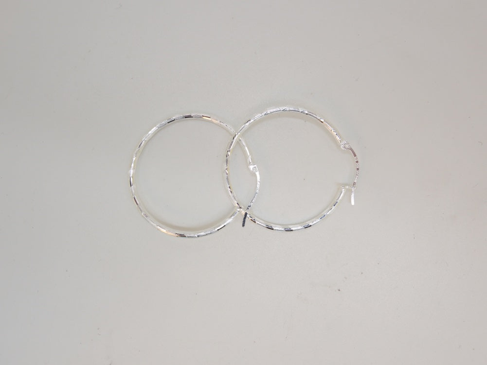 Handcrafted solid sterling .925 silver 32cm Diamond Cut Solid Silver  HOOP Earrings from Taxco, Mexico