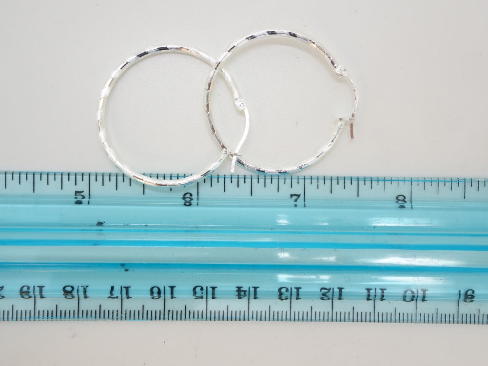 Handcrafted solid sterling .925 silver 32cm Diamond Cut Solid Silver  HOOP Earrings from Taxco, Mexico