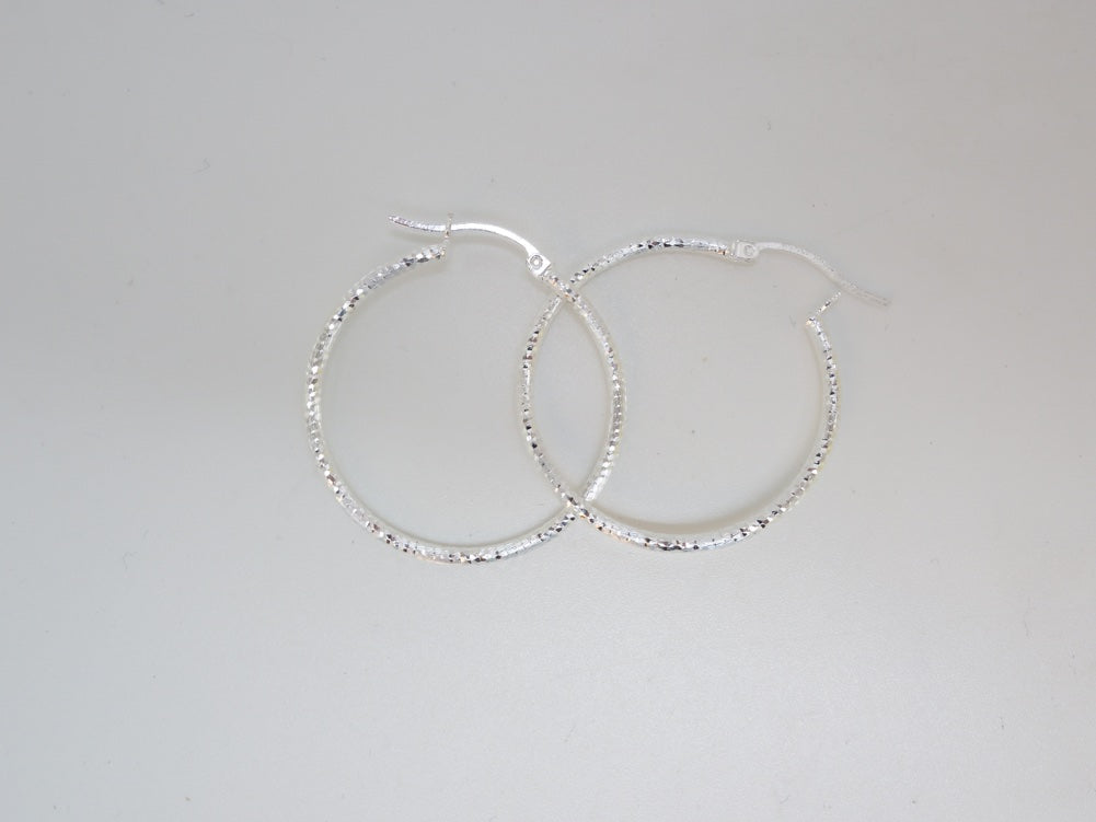 Handcrafted solid sterling .925 silver 30cm Diamond Cut Solid Silver  HOOP Earrings from Taxco, Mexico