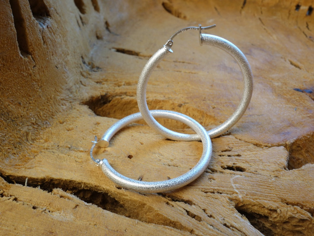 Handcrafted solid sterling .925 silver 40cm Solid Silver HOOP Earrings from Taxco, Mexico
