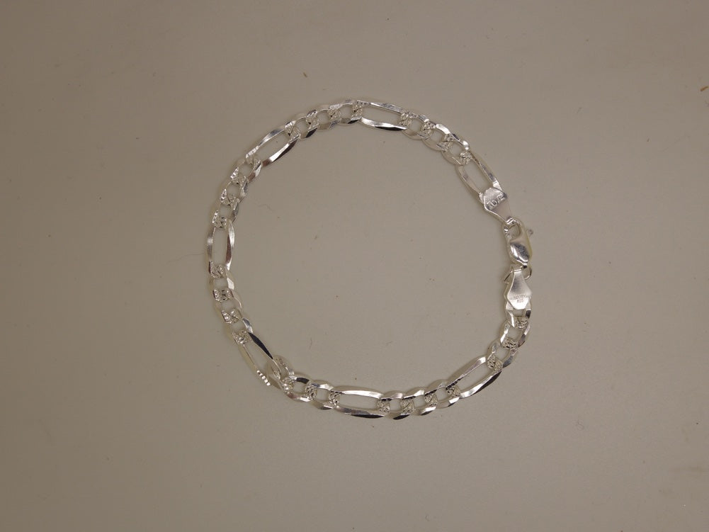 Handcrafted solid sterling .925 silver 8 Inch Figaro Silver Bracelet from Taxco, Mexico