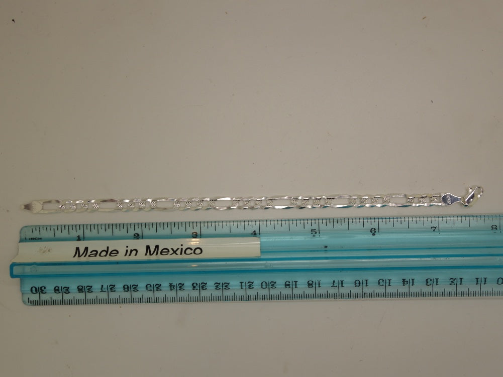 Handcrafted solid sterling .925 silver 8 Inch Figaro Silver Bracelet from Taxco, Mexico